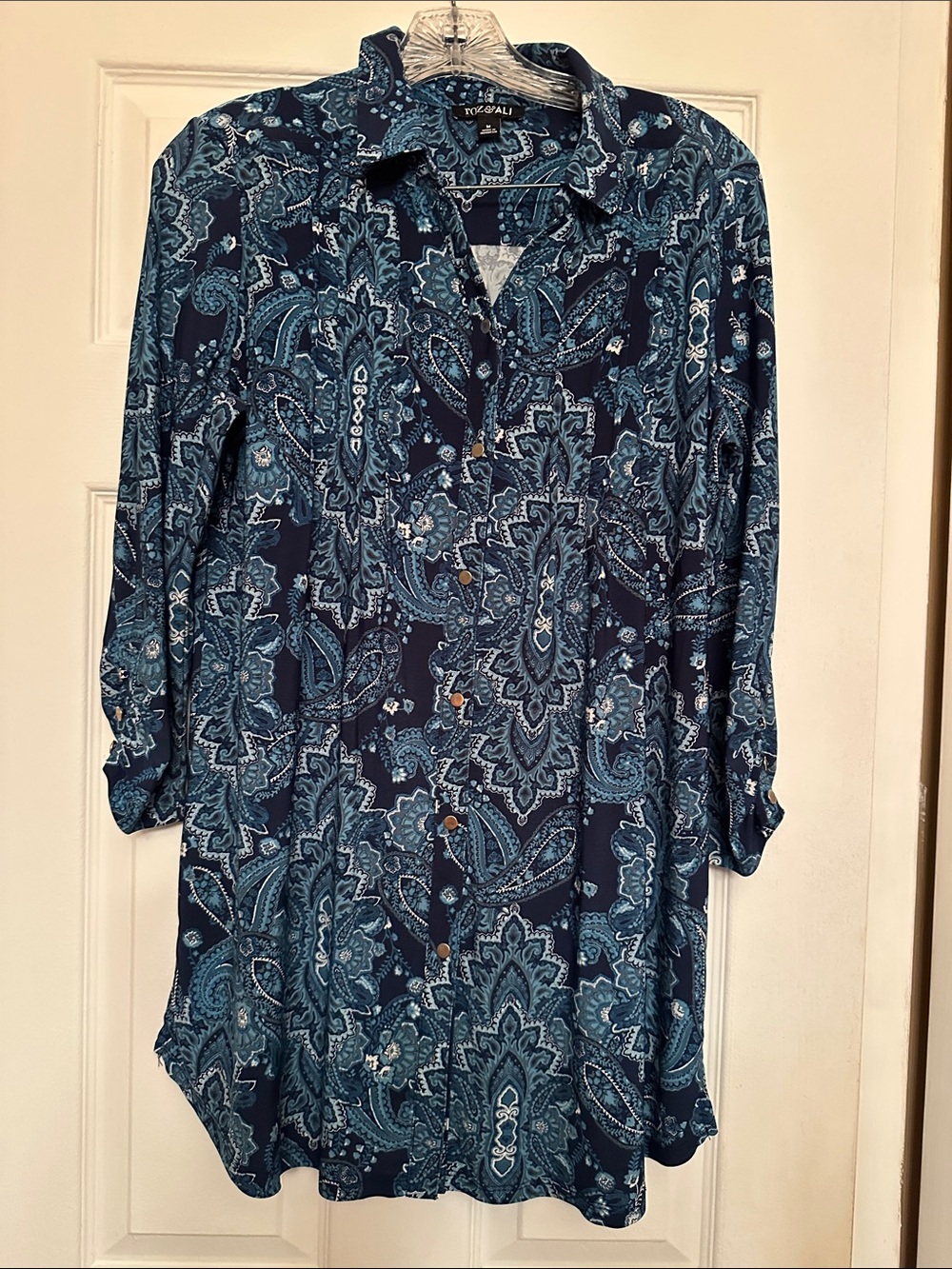 Roz & Ali Navy and Teal Paisley Tunic Blouse